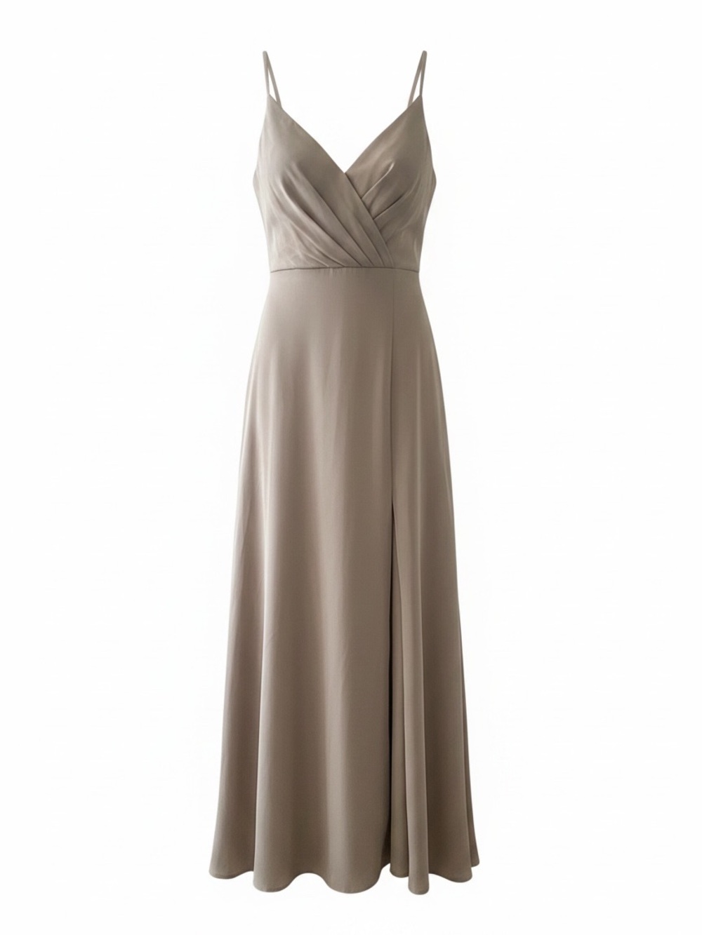 Spaghetti-Strap Taupe V-Neck Maxi Dress - Great for Fall wedding.